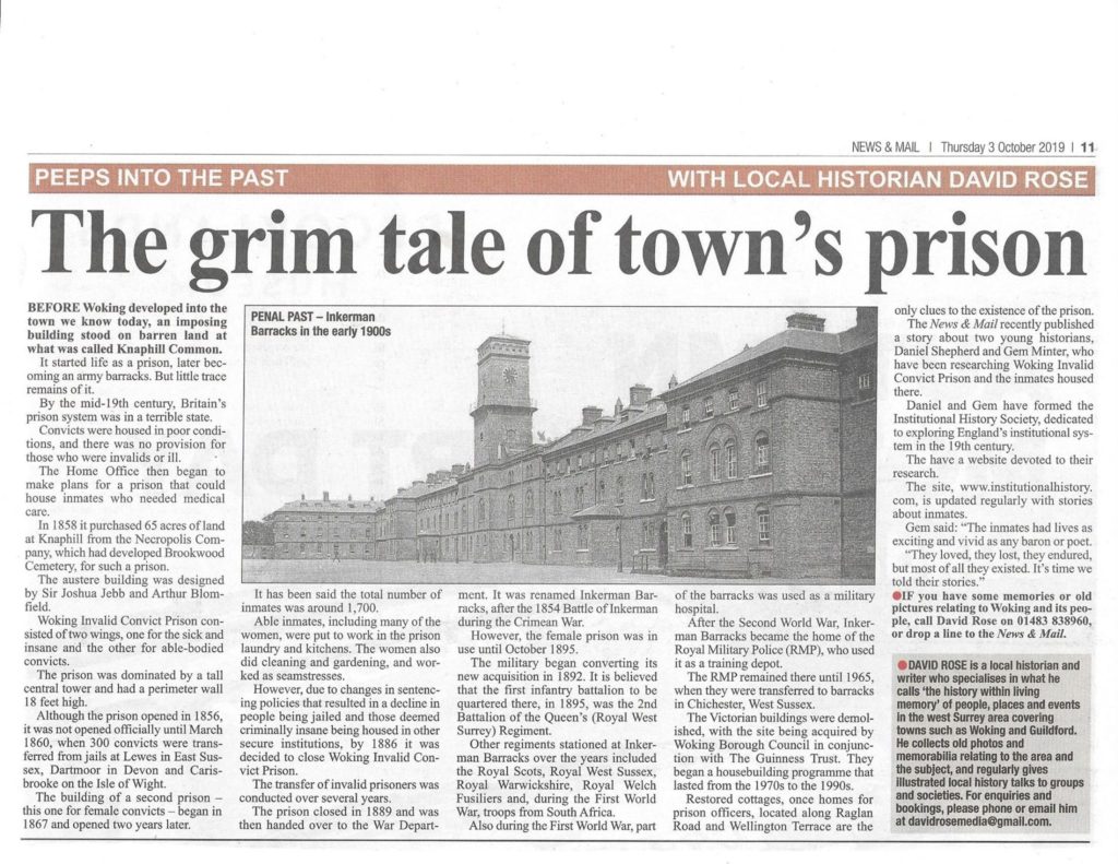 Woking News and Newspaper  -The Institutional History Society - Knaphill Prison