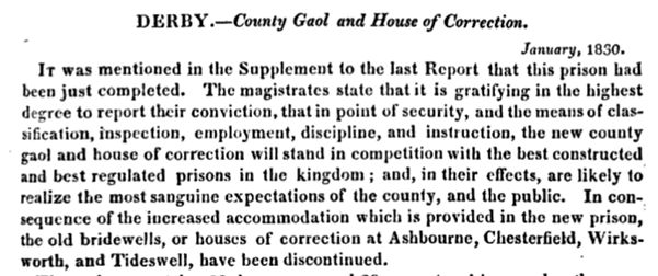 Report showing the closure of Ashbourne house of correction